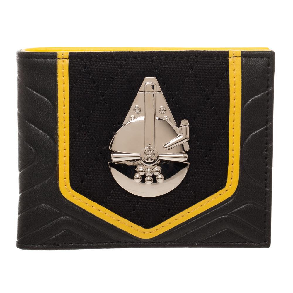 Star Wars Solo Black and Gold BiFold Wallet, PU with Shiny Millenium Falcon, Disney