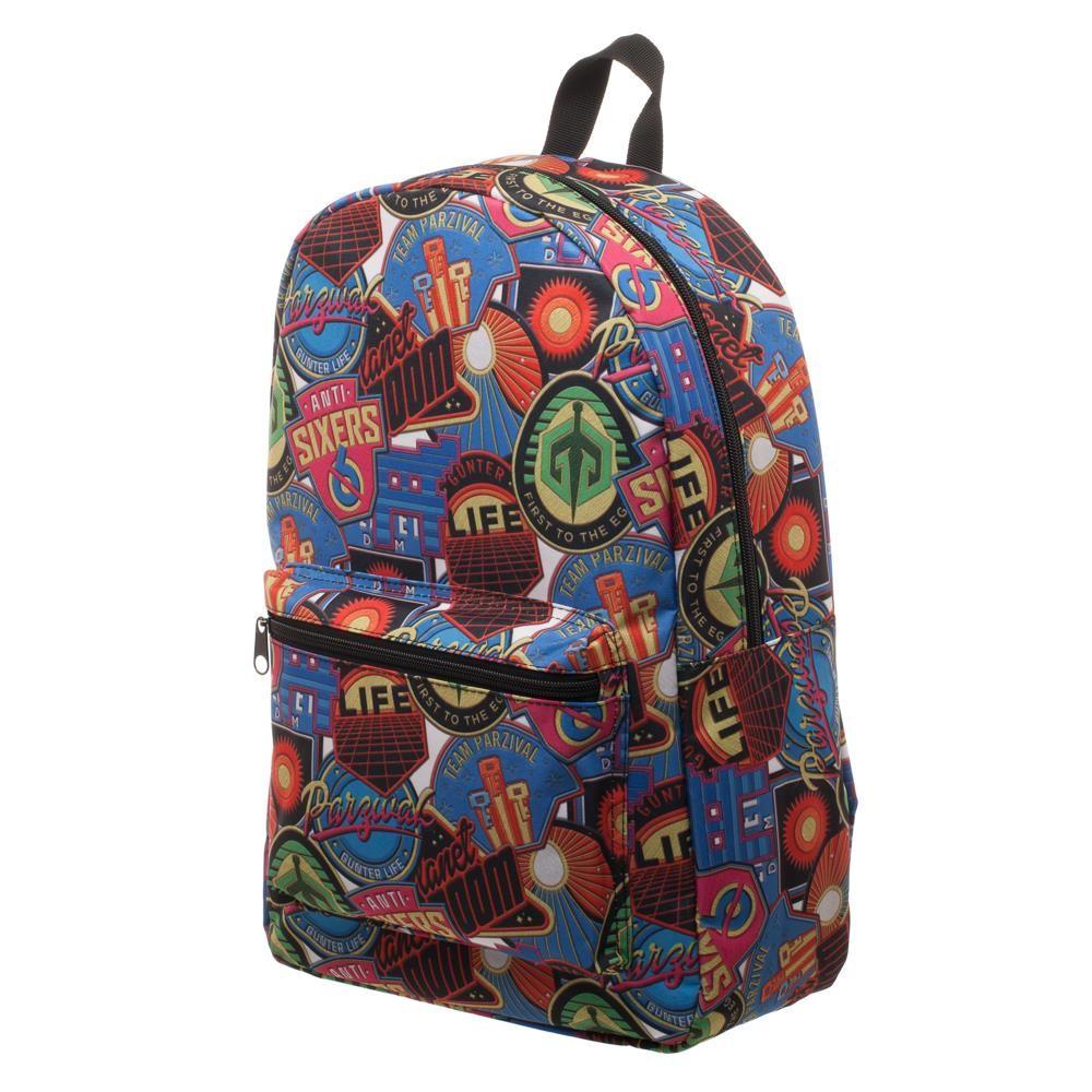 Ready Player One OASIS Patches Backpack, Polyester Sublimated Knapsack with Pocket, Gamer Tech Ready