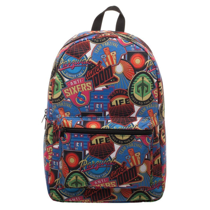 Ready Player One OASIS Patches Backpack, Polyester Sublimated Knapsack with Pocket, Gamer Tech Ready