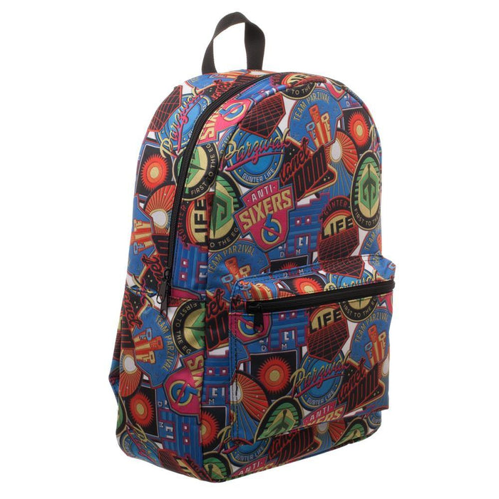 Ready Player One OASIS Patches Backpack, Polyester Sublimated Knapsack with Pocket, Gamer Tech Ready